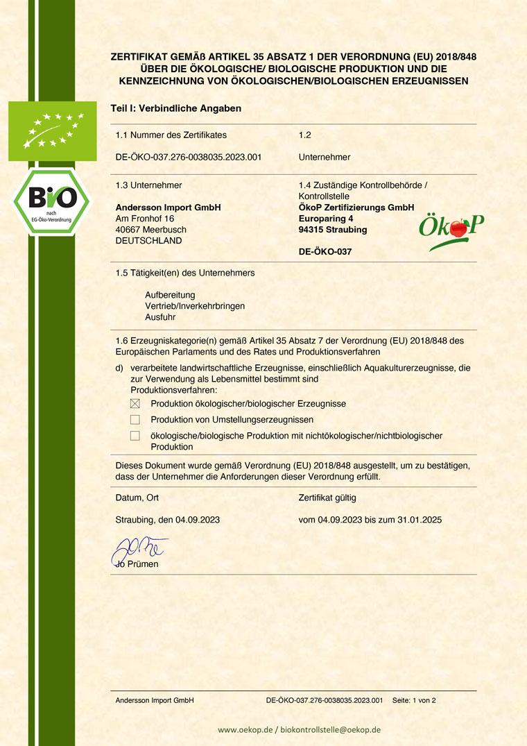 BIO-Zertifizierung für den Handel durch DE-ÖKO-037