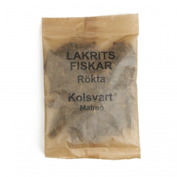 Kolsvart salta Lakritsfiskar RÖKT, 25 x 120g-3