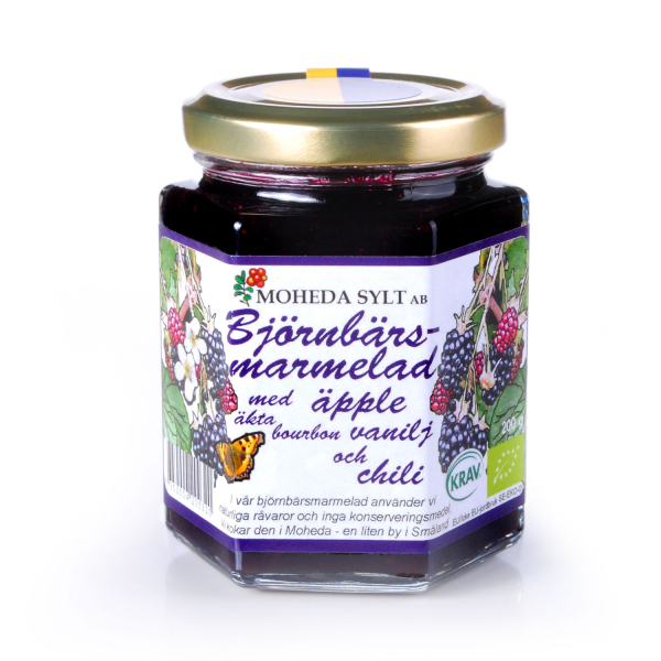 Moheda BIO-Brombeer-Konfitüre mit Apfel, Vanille, Chili, Glas