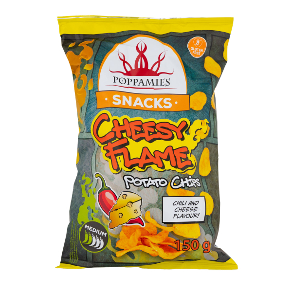 Poppamies Snacks Cheesy Flame Chips, 10 x 150g